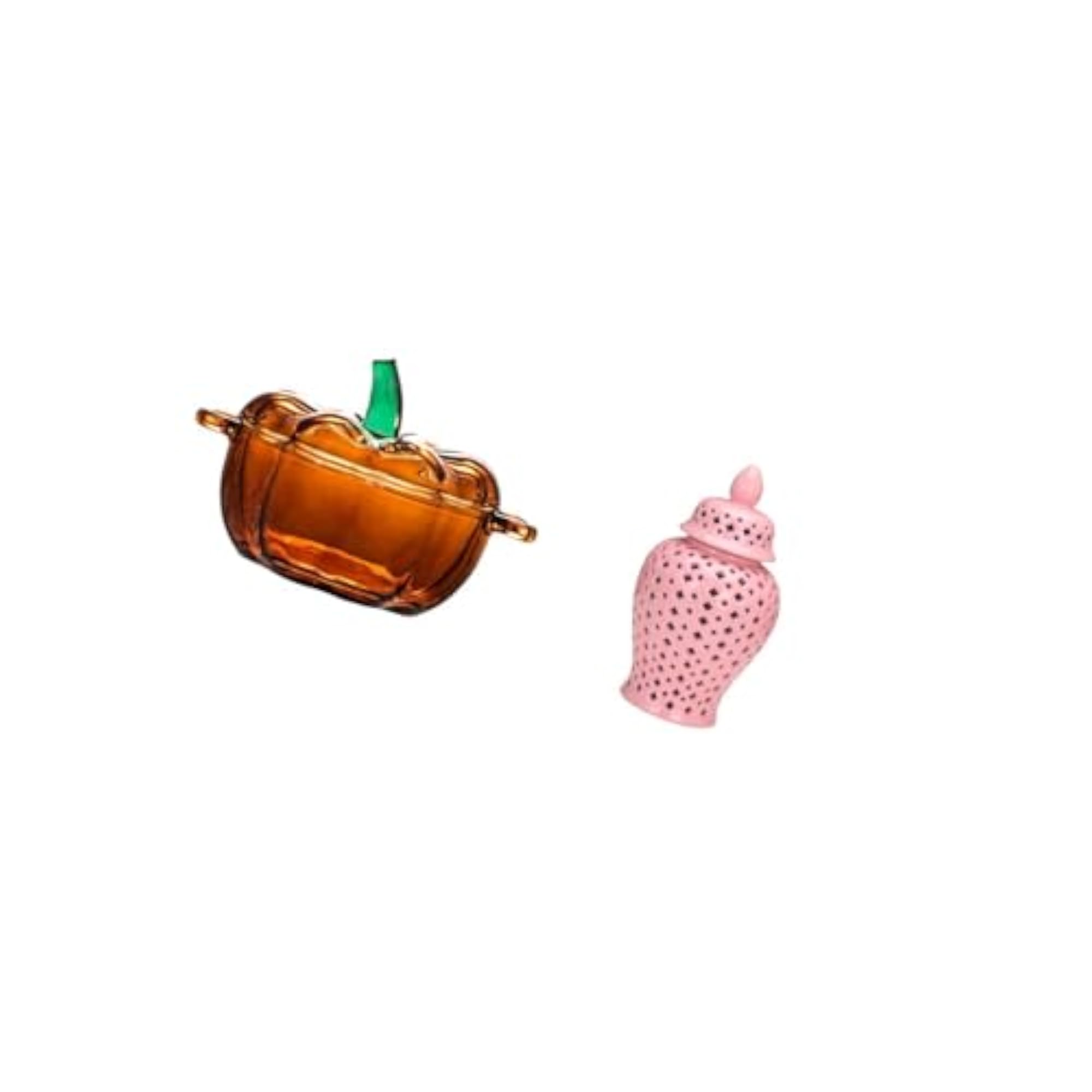 Pumpkin Shaped Glass Candy Dish and Ceramic Ginger Jar