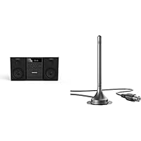 GRUNDIG MS 300 Design Micro Anlage, Kassette, FM-Tuner, MP3 Wiedergabe, USB, SD Karte, Bluetooth, GHF1050 &amp; KabelDirekt - DVB-T2 HD/DVB-T Antenne - (geeignet für hohen digitalen Empfang, 3m Kabel)