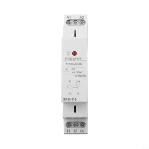 GR8-116 Intermedio para relé 1SPDT 12V CA/CC con indicador LED para montaje en riel DIN, interruptor auxiliar para relé para sistemas eléctricos industriales