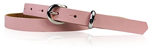 Fronhofer Genuine Leather Belt Slim Silver Buckle 0.8 inches, Size:waist size 33.5 inch (85 cm), Color:Old Rose