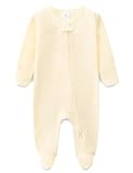 TITAREEY Infant Baby Fall Winter Outfit Fleece Long Sleeve Footed Jumpsuit Solid Color Onesie for Boy Girl Beige 6-9
