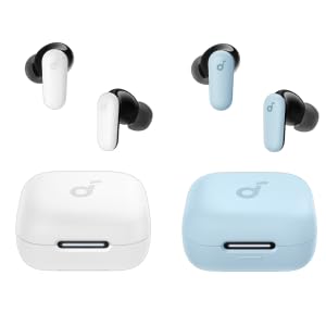 Image of Soundcore P30i by Anker Noise Cancelling Earbuds, Strong and Smart Noise Cancelling, Powerful Bass, 45H Playtime, 2-in-1 Case and Phone Stand, IP54, Wireless Earbuds, Bluetooth 5.4 (White&Blue)
