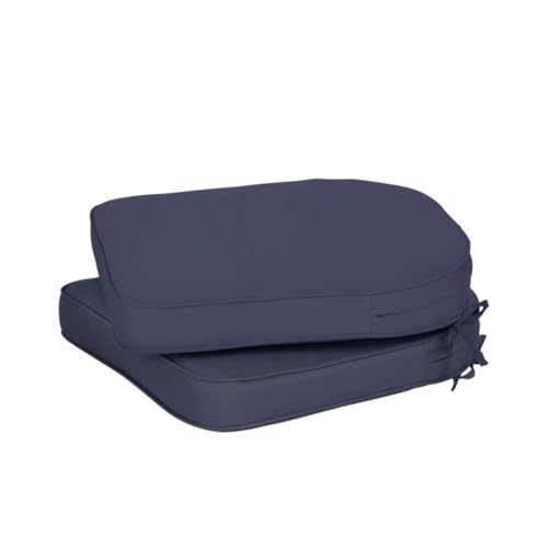 All Weather Fade & UV Resistant Outdoor Patio Chair Cushions Set of 2 with Ties for Attachment | Navy Blue Color, Size: 18'' W X 19'' D X 2'' Removable Cover with Hidden Zipper