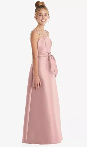 Junior Bridesmaid Dresses for Teen Girls Satin Spaghetti Strap Flower Girl Dress Bow Formal Girls Dresses3