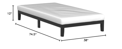 Mellow Naturalista Classic 12 Inch Solid Wood Platform Bed with Wooden Slats, Twin, Black