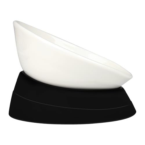 Bulldog Gamelle antidérapante pour Chien et Chat - en céramique Amovible - Stérile - Base inclinée - Blanc - 2 Tasses