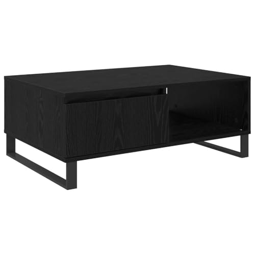 Tonture Couchtisch Schwarz Eichen-Optik 90x60x35cm, Holzwerkstoff, mit Schublade, 2 Staufächer, Modernes Design für Wohnzimmer, Industrial Stil – Bild 3