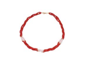 Collana corallo rosso con perle d'acqua dolce e intermediari dorati, Gemma, Corallo