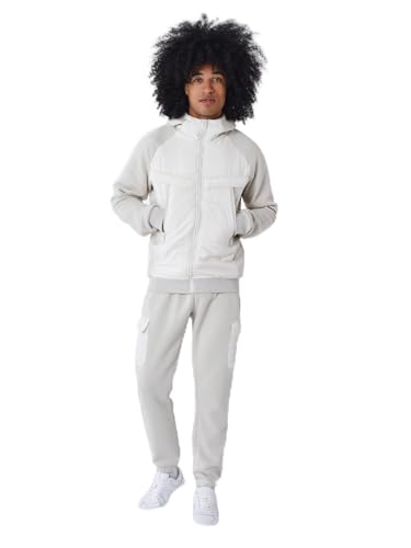 Sweat à capuche zippé Project X Paris bimatière greige XL homme