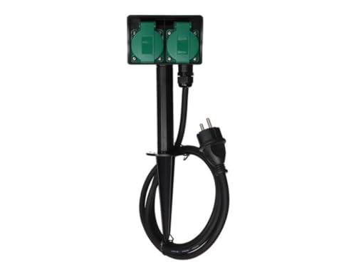 Perel Prise extérieure avec Piquet de Terre, 2 Prises Type E avec couvercles, boîtier IP44 résistant aux éclaboussures, câble H07RN-F 3G1.5 de 1,5 m,...