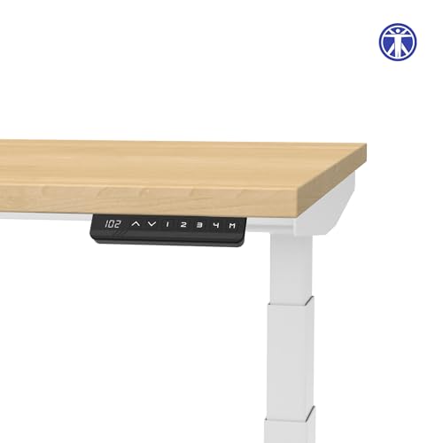 Image of ErgoYou Premium Electric Height Adjustable Table - Heavy Duty - Dual Motor 3 Stage - 150 Kgs Max Weight Capacity - E3A Series - Ergonomic Sit Stand Desk - 59 x 29.5 inches - Maple Laminate Table Top