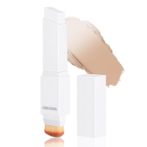 Noerrors 2 in 1 Colour Changing Foundation Stick for Mature Skin White Color Foundation with Brush Full Coverage Silky Cream Match for All Skin Types Concealer Contour Makeup 03Natural