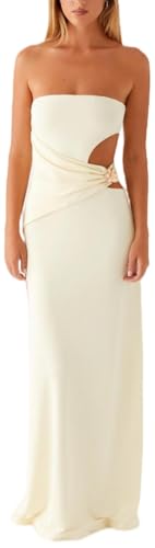 Image of Yiulangde Sexy Cut Out Maxi Dress for Women Spaghetti Strap Backless Bodycon Dress Y2k Hollow Sleeveless Cocktail Long Dresses
