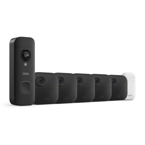 Image of Blink Outdoor 4 and Battery Doorbell 2K+ (newest model) - Two-year battery 1080p cameras and 2K battery doorbell. Sync Module Core included - 5 Cameras + Doorbell (Black)