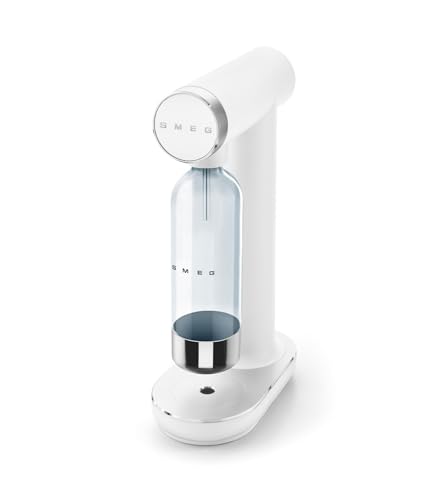 Smeg SKC01WHM Wassersprudler mit Sprudelregler und Tropfschale 800-ml-Flasche CO-Zylinder nicht enthalten Mattweiß