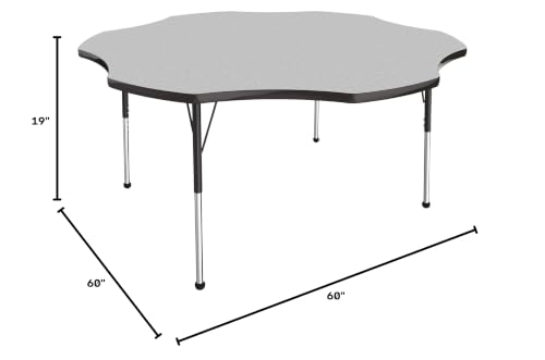 Image of FDP Flower Activity School and Office Table (60 inch), Standard Legs with Ball Glides for Collaborative Seating Environments, Adjustable Height 19-30 inches - Gray Top and Black Edge