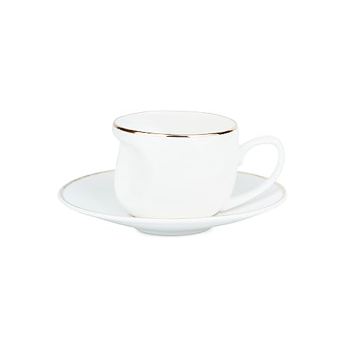 Image of Dandy Lines Face Gold Band Cups and Saucers, Cup and Saucer for Tea, Ceramic, Pack of 6, Microwave & Dishwasher Safe, Great for Hosting & Gifting