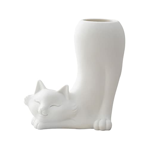 YWNYT Bonito jarrón de flores de gato, jarrón de cerámica blanca para decoración de mesa, jarrón moderno para decoración minimalista, jarrón hidropónico creativo, jarrón decorativo moderno para