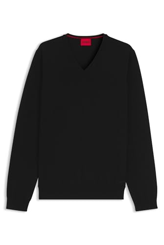 Pull à col V HUGO Hommes San Vredo-M laine vierge noir bleu gris