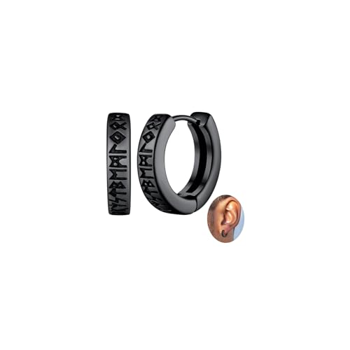 FaithHeart Runas Pendientes Hombre Acero Inoxidable Aros Vikingos Letra Runicas Clip Oreja Joyería Nórdica Espiritual Talismán Protección Regalo Reyes