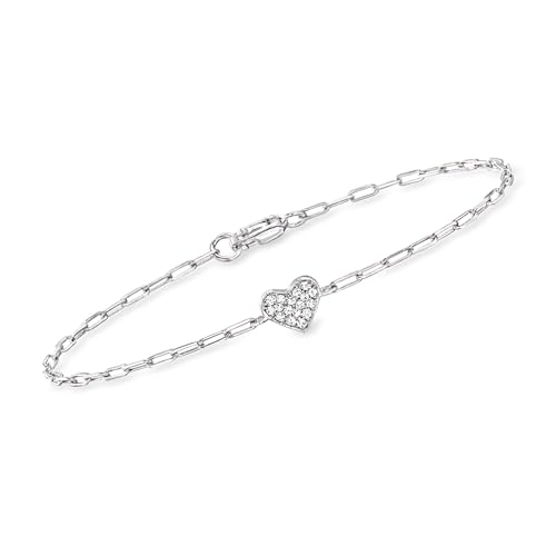 Pure Collection by Ross-Simons 0.10 ct. t.w. Pave Diamond Heart Paper Clip Link Bracelet in Sterling Silver. 7 inches