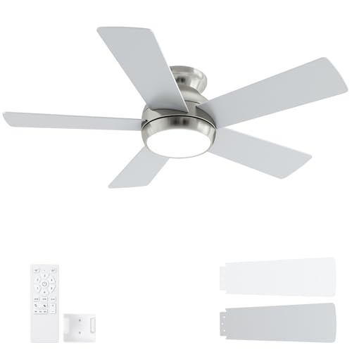 POCHFAN 42 Inch Brushed Nickel Ceiling Fans with Lights and