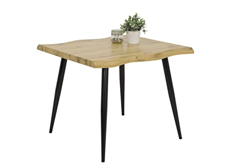 Hela Tische, Esstisch Gabi Baumkantenoptik, quadratisch, Holzwerkstoff/Wabenplatte, Dekor Wildeiche, Rundrohrgestell Schwarz, 90x90cm Hela Tische, Esstisch Gabi Baumkantenoptik, quadratisch, Holzwerkstoff/Wabenplatte, Dekor Wildeiche, Rundrohrgestell Schwarz, 90x90cm