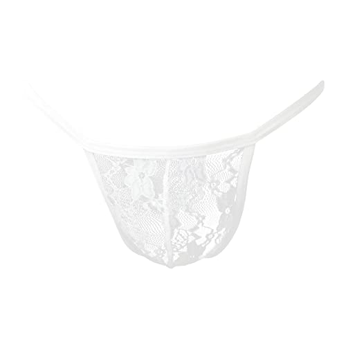 DGKaxiyaHM String en Dentelle Jacquard pour Homme sous-vêtement Respirant à Poche bombée Taille Basse Voir à Travers des Culottes Sexy en T-Back G-Strings (Blanche,XXL)