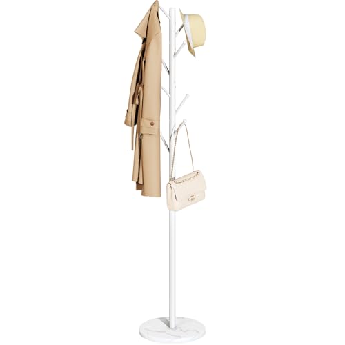 Yoobure Coat Rack Freestanding with Natural Marble Base - Coat Tree with 8 Hooks Heavy Duty Coat Hanger Stand, Metal Coat Rack Stand for Jacket, Hat, Clothes & Bag, Hall Tree Hat Rack for Entryway