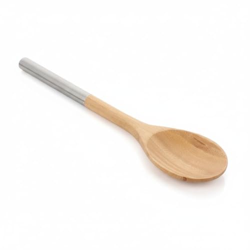 AmberHaus %100 Doğal Akasya Ahşap & Paslanmaz Çelik 3'lü Mutfak Seti, Kaşık, Spatula, Kevgir, Isıya Dayanıklı ve Şık Servis Takımı (Bambu Kaşık)