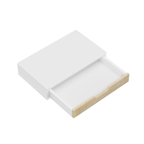 PURELLEL Wandregal mit Schublade, Schweberegal, Hängeregal, Wandablage, Wandboard für Flur, Wohnzimmer und Schlafzimmer, Nachttisch-Ablage, weiß, 40 x 24 x 8 cm, mit Wandschublade.