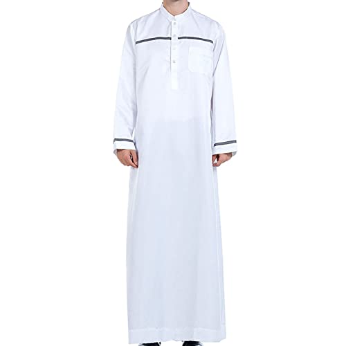 Muscularfit short sleeve Men's Islamic Thobe Round Collar Cotton Button Long Thobe Casual Long Sleeve Ramadan Muslim Robe Trendy Clothes funny tshirts White XL