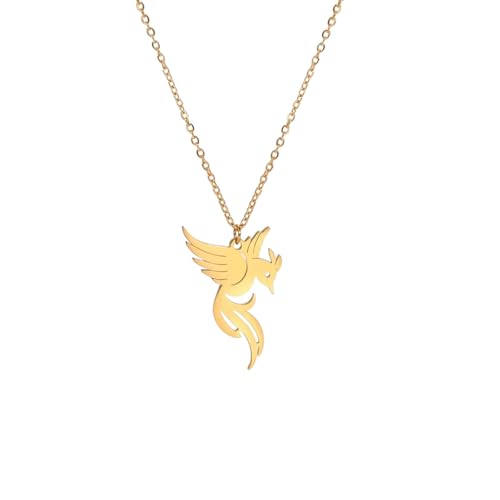 Collier phénix porte-bonheur couleur dorée, éclat durable pour femme