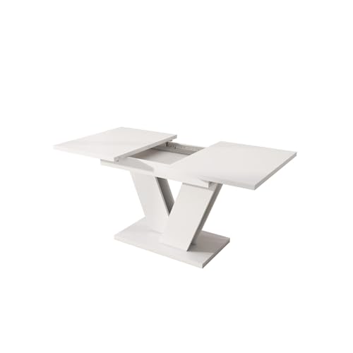 Table à manger blanche rectangulaire avec pied en V design et robuste - 8