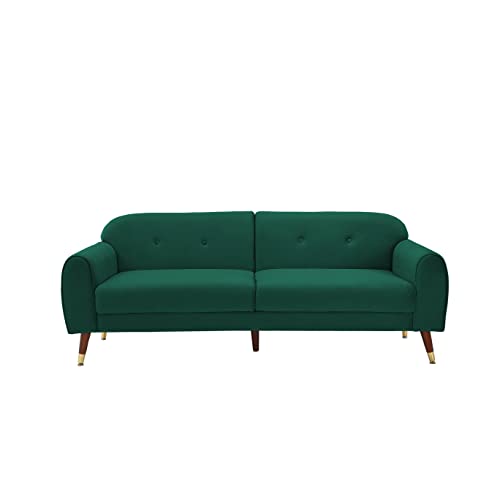 Fulife Mid-Century Modern Velvet Futon Sofa Couch, Button Tufted Accent Recliner, Upholstered Loveseat For Living Room Apartment Space, 2-Seat Sofá With Square Arm, Solid Wood Legs, Green 75.5 #TOP6