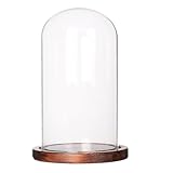 ccsxqy Glass Cloche Display Dome with Coffee Wood Base - Clear Glass Dome Display Case for Tabletop Decor (Dia4”xH 7”) - Protective Cover for Desserts, Jewelry, Collectibles