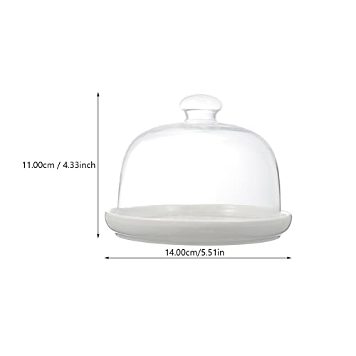 Doitool 5.5Inch Ceramic Cake Stand With Dome Cover, Multi- Functional Serving Platter And Cake Plate, Round Clear Cake Plate Server Display For Kitchen, Cake, Salad, Desert (White) #TOP2