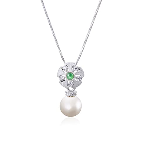 Collier en argent sterling avec pendentif perle verte chaîne boîte
