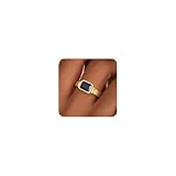 ZHESHY Birthstone Gold Rings for Women Non Tarnish Chunky Vintage Gemstone Royal Blue Rings 14K Gold Plated CZ Signet Thumb Band Rings Jewelry Gift for Birthday Size 7