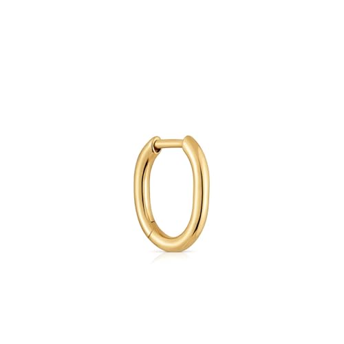 TOUS Pendiente Individual de Aro para Mujer con Baño de Oro 18 Kt sobre Plata de Primera Ley 13 mm, Colección Basics