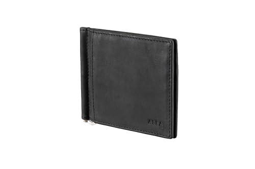 ALBA Hunter Leather Card Case with Money Clip For Men II Handmade II Minimalist II RFID Protected (Black), SMW1006BL