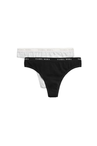 YSABEL MORA Pack 2 Tangas Básicos Algodón Comodidad y Funcionalidad para Uso Diario, Diseño Minimalista con Cinturilla Elástica y Tejido Transpirable, Imprescindibles en el Fondo de Armario