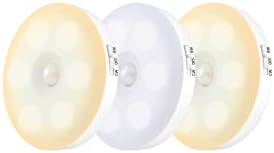 wisekoti 3Pack Upgrated Motion Sensor Night Light, Switchable Rechargeable Cordless LED Puck Night Lights, Secured to The Wall by Magnets, Used in Closets, Stairs, Bathrooms, Bedrooms Etc.