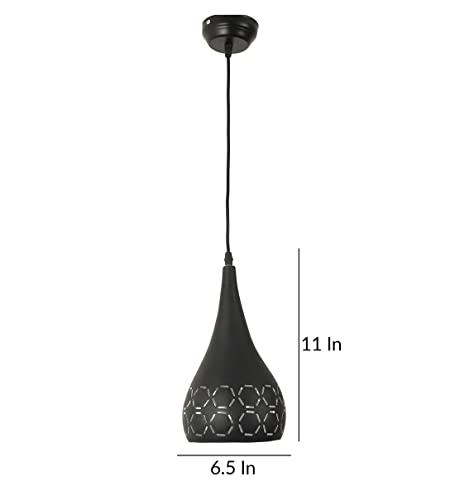 Image of DarkVision Decorative Hanging Pendant Light Stylish Tear Drop Design with Premium Black Metal and Cutwork Pattern Ceiling Lamp for Kitchen, Staircase, Entryway, Dining Room (with Bulb)