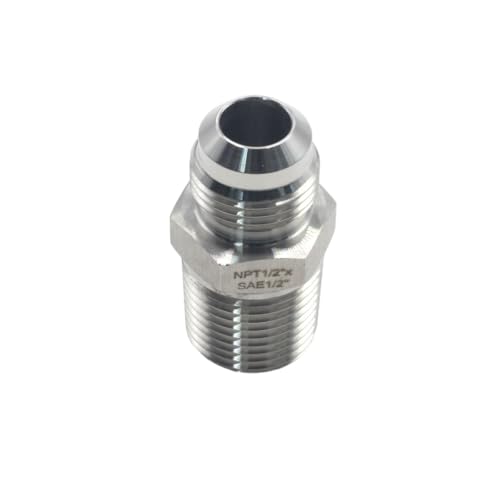 Image of HFS(R) 4PCS, 1 /2 inch NPT Male to 1 /2 inch SAE Male Flare Tubing Adapter Hose Connector Pipe Fittings 304 Stainless Steel