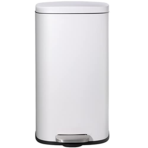 AthLike 8 Gallon Trash Can, 30L Stainless Steel Kitchen Garbage Can, Step Waste Bin with Hinged Lid and Removable Inner Bucket, Soft-Close, Dustbin for Bathroom Bedroom Living Room Home Office
