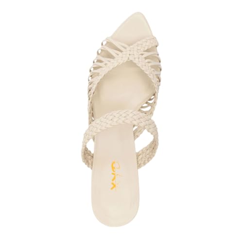 XYD Women Braided Woven Sandals Fashion Pointed Peep Toe Block High Heels Slip-on Mule Shoes for Summer3