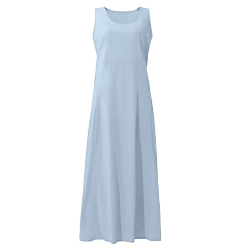 Plus Size Cotton Linen Summer Dresses for Curvy Women 2025 Sleeveless Maxi Vacation Beach Sundresses with Pockets