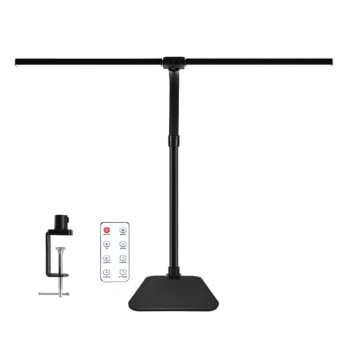 Image of LED Desk Lamp for Office Dorm Home - Eye Caring Desk Light with Timer, Remote Control 24W Brightest Dual Screen Computer Monitor Gooseneck Dimmable Table lamp with Anti-Glare Cover Clamp & Base
