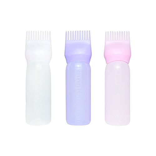 3 Pieces Applicator Bottles Root Comb Applicator Bottle with Graduated Scale Applicator Brush for Hair Dying (3 Colors)